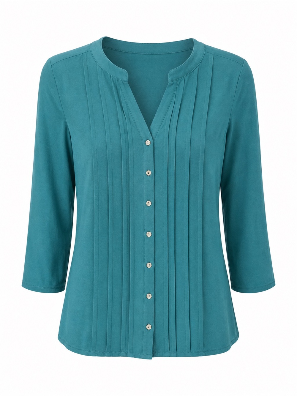 PerSeption Concept Teal Pintuck Button-Front Blouse